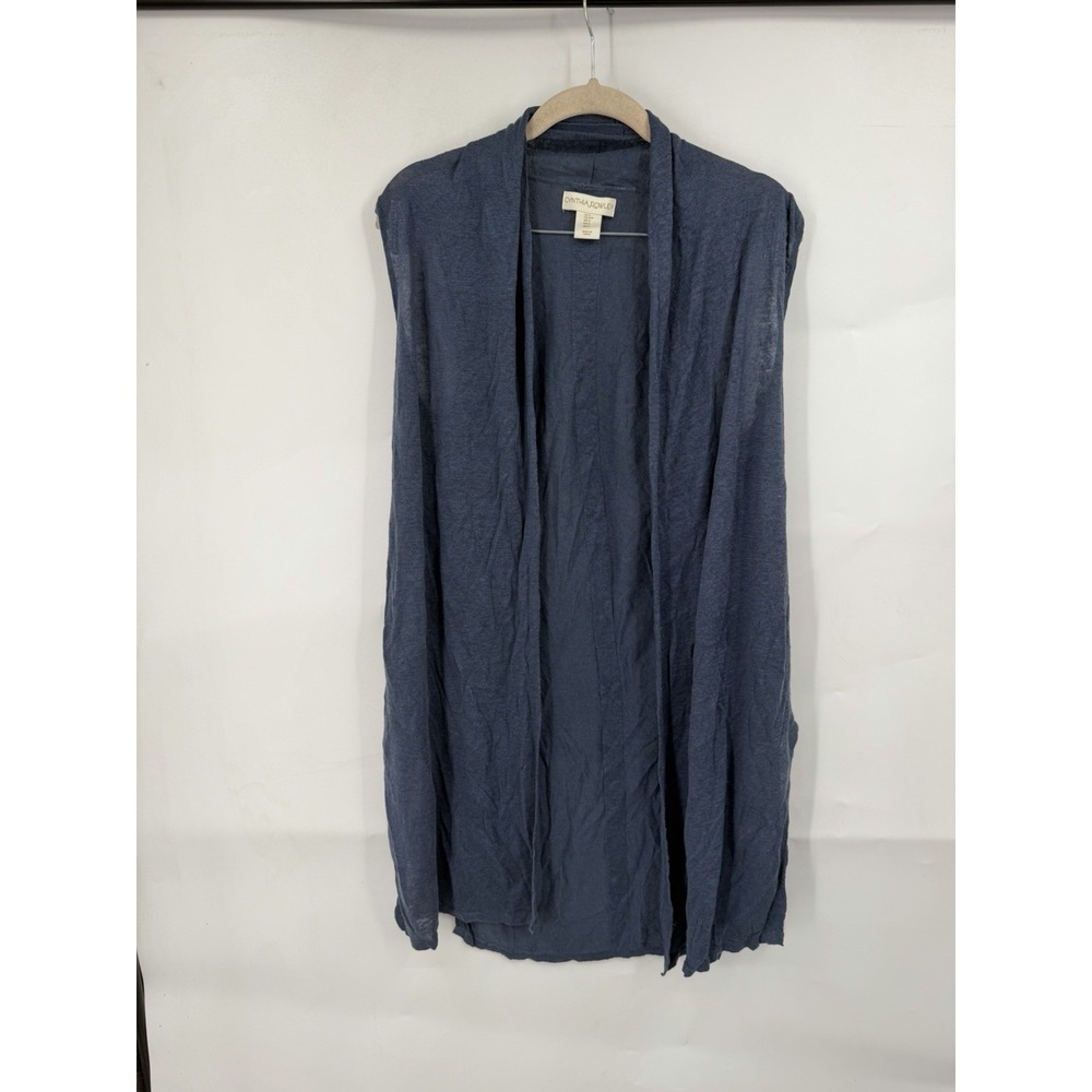 Cynthia Rowley 100% Linen Open Front Sleeveless Cardigan Top‎ Women S Navy Blue